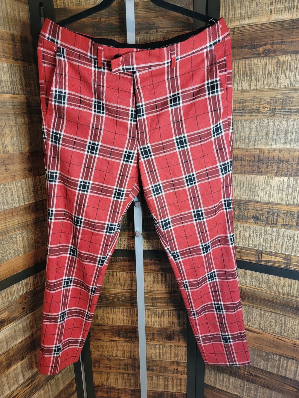 Boohoo Red Plaid Men's Dress Pants